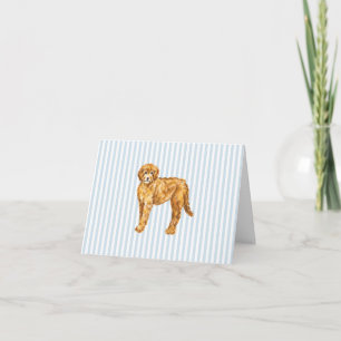 Golden Doodle Dog Blue Stripe Preppy Thank You Card