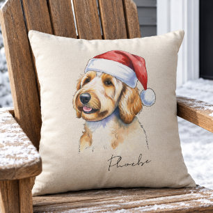 Golden Doodle Dog Christmas Illustration Pet Name Cushion
