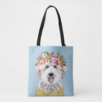 Golden Doodle Dog Flower Crown Illustration