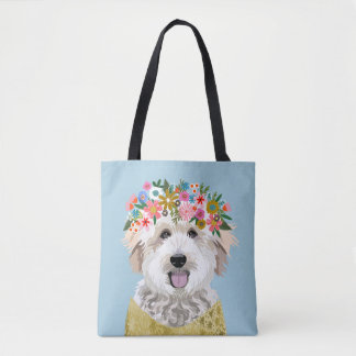 Golden Doodle Dog Flower Crown Illustration Tote Bag