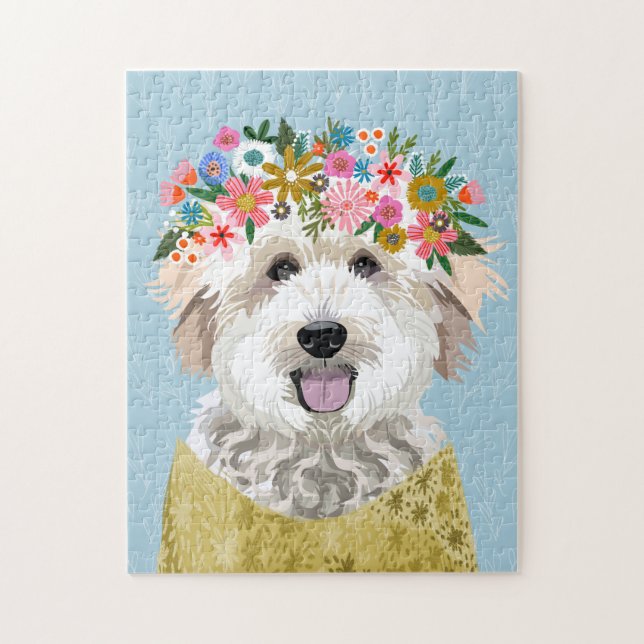 Golden Doodle Dog Flower Crown Jigsaw Puzzle (Vertical)