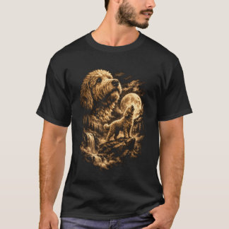 Golden Doodle Dog Howling Moon Fantasy Forrest Wil T-Shirt