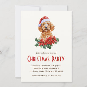 Golden Doodle Dog in a Santa Hat Christmas Party Invitation
