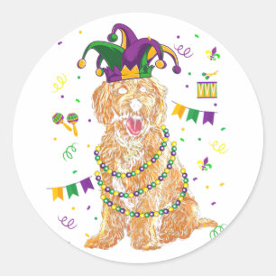 Golden Doodle Dog Lover Cute Mardi Gras Carnival J Classic Round Sticker