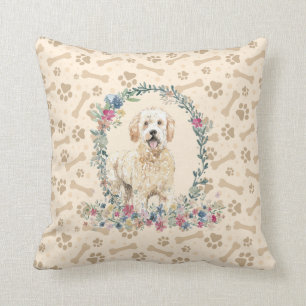 Golden Doodle Dog Paw Print & Floral Cute Cushion