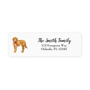 Golden Doodle Dog Pup with Bow Address Return Address Label