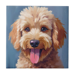 Golden Doodle Dog Watercolor Painting Pet Ceramic Tile