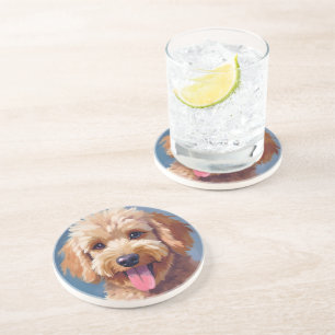 Golden Doodle Dog Watercolor Painting Pet Coaster