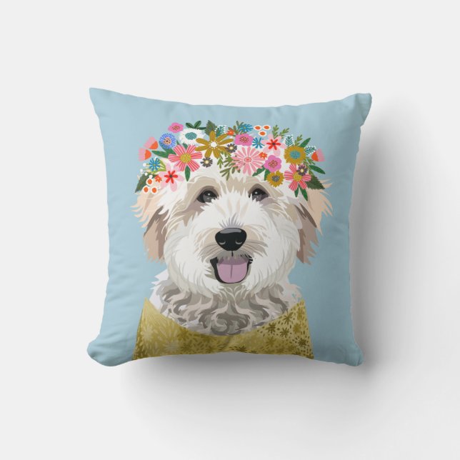 Golden Doodle Flower Crown Dog illustration Cushion (Front)