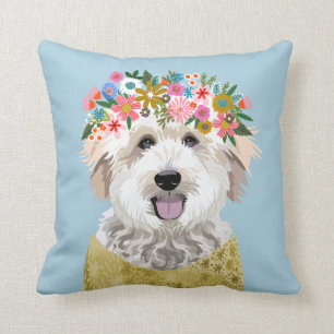 Golden Doodle Flower Crown Dog illustration Cushion