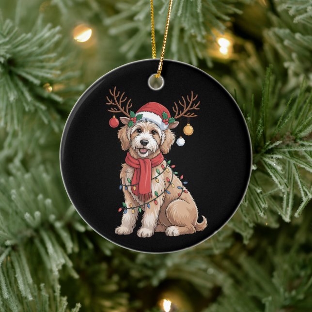 Golden Doodle Gorgeous Reindeer Christmas Tree  Ceramic Ornament (Tree)