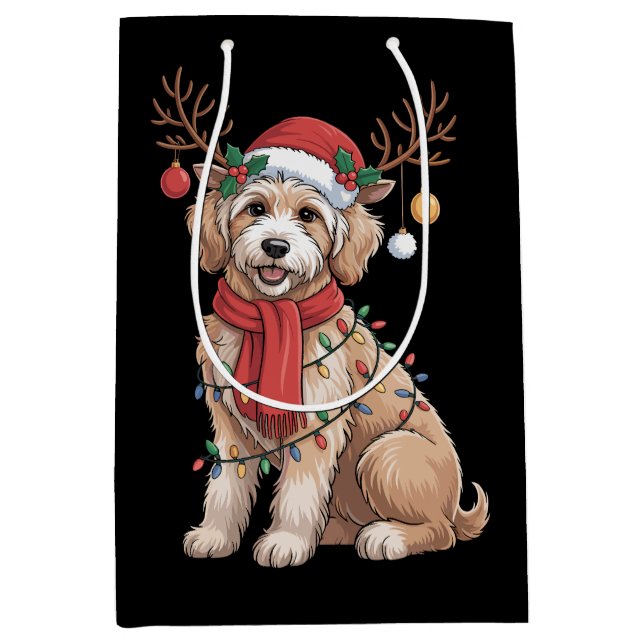 Golden Doodle Gorgeous Reindeer Christmas Tree  Medium Gift Bag (Front)