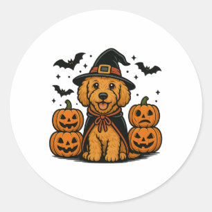 Golden Doodle Halloween Witch Pumpkins Bats Spooky Classic Round Sticker