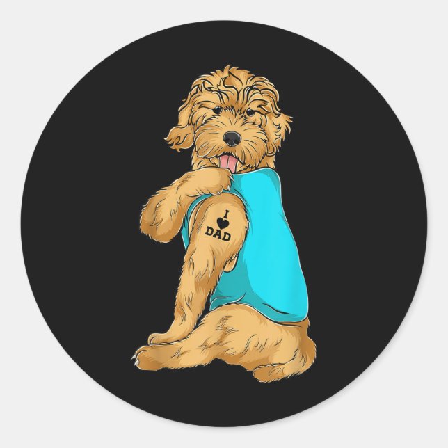 Golden Doodle I Love Dad Tattoo Apparel, Dog Dad G Classic Round Sticker (Front)
