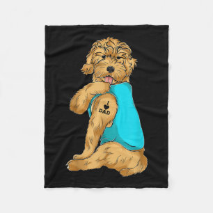 Golden Doodle I Love Dad Tattoo Apparel, Dog Dad G Fleece Blanket