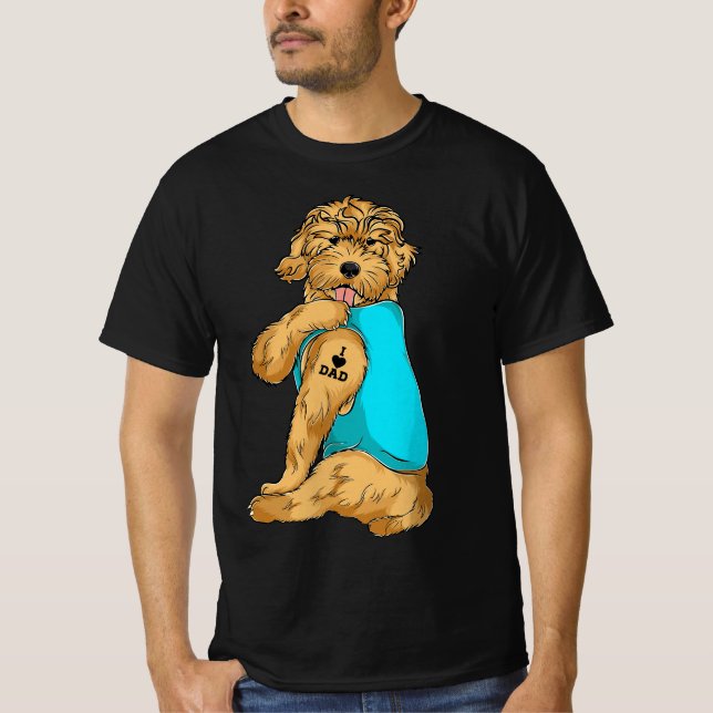Golden Doodle I Love Dad Tattoo Apparel, Dog Dad G T-Shirt (Front)