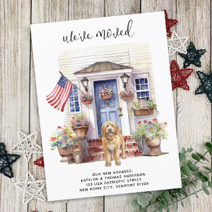 Golden Doodle Patriotic Personalised Dog Moving Announcement Postcard