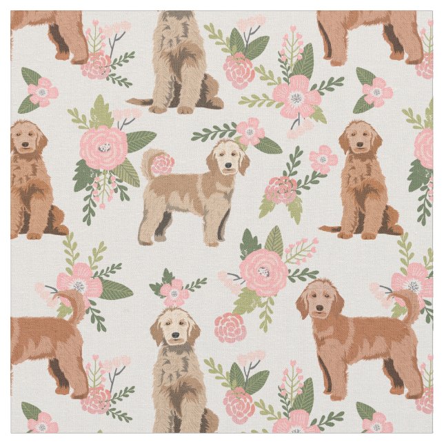 Golden Doodle peach florals Fabric (Close Up)