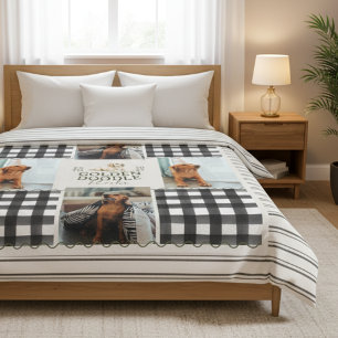 Golden Doodle Pet Four Photo Checkered Gingham Fleece Blanket