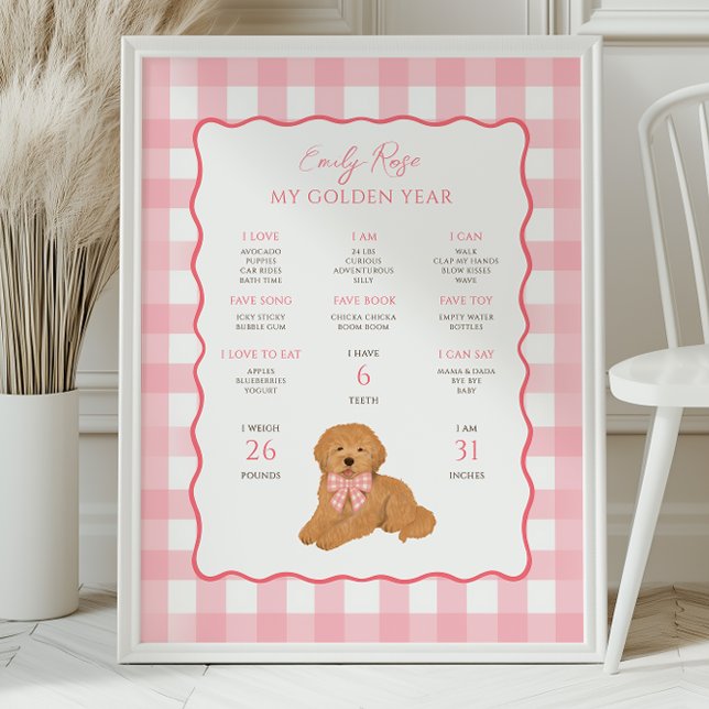 Golden Doodle Puppy Dog 1st Birthday Milestone  Poster (Creator Uploaded)