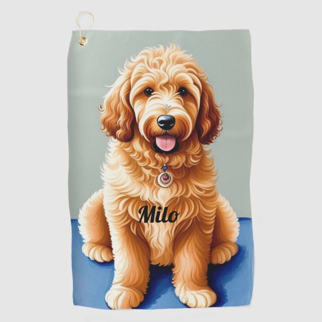 Golden Doodle Puppy  Golf Towel (Front)