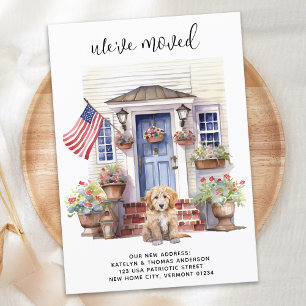 Golden Doodle Puppy Patriotic Custom Dog Moving Announcement
