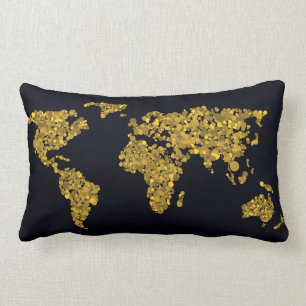 Golden Dot World Map Lumbar Cushion