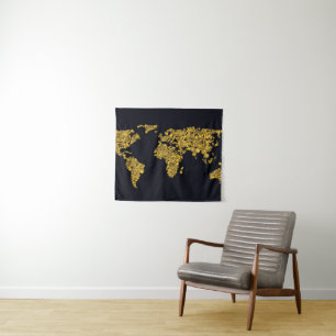 Golden Dot World Map Tapestry