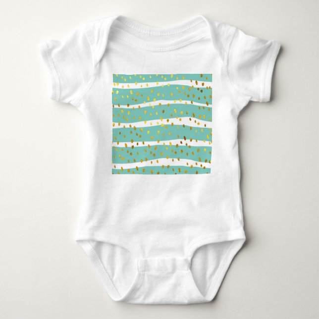 Golden Dots and Stripes: Elegant Pattern Baby Bodysuit (Front)