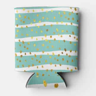 Golden Dots and Stripes: Elegant Pattern Can Cooler