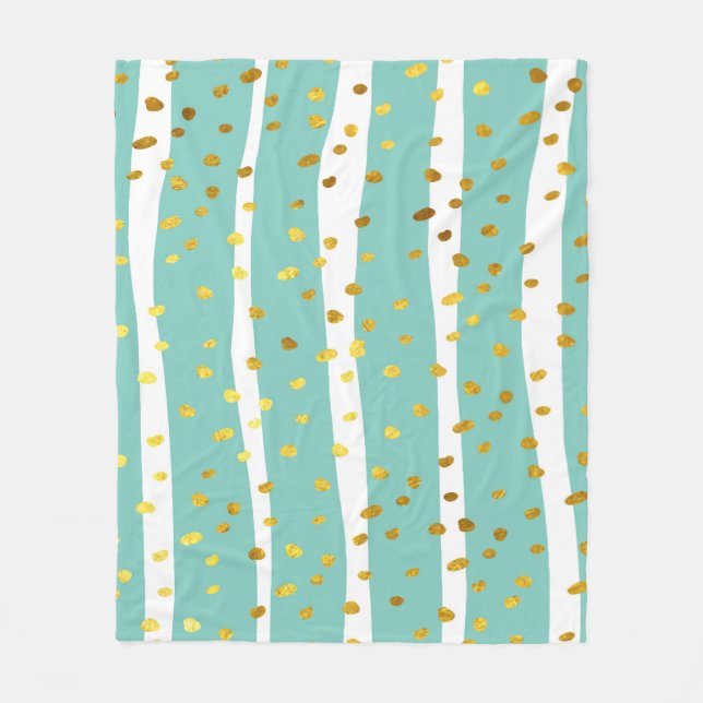 Golden Dots and Stripes: Elegant Pattern Fleece Blanket (Front)