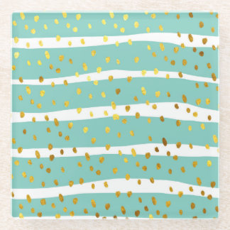 Golden Dots and Stripes: Elegant Pattern Glass Coaster