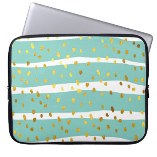 Golden Dots and Stripes: Elegant Pattern Laptop Sleeve