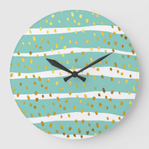 Golden Dots and Stripes: Elegant Pattern Large Clock