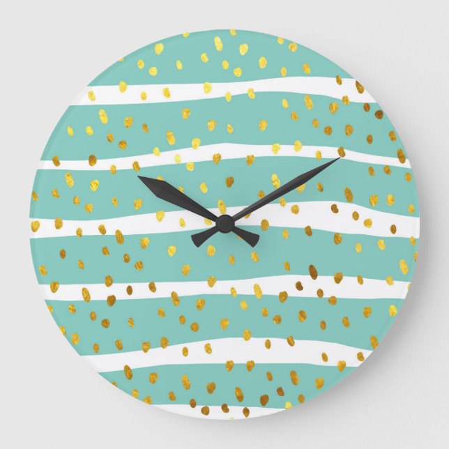 Golden Dots and Stripes: Elegant Pattern Large Clock (Front)