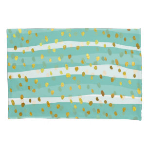 Golden Dots and Stripes: Elegant Pattern Pillowcase