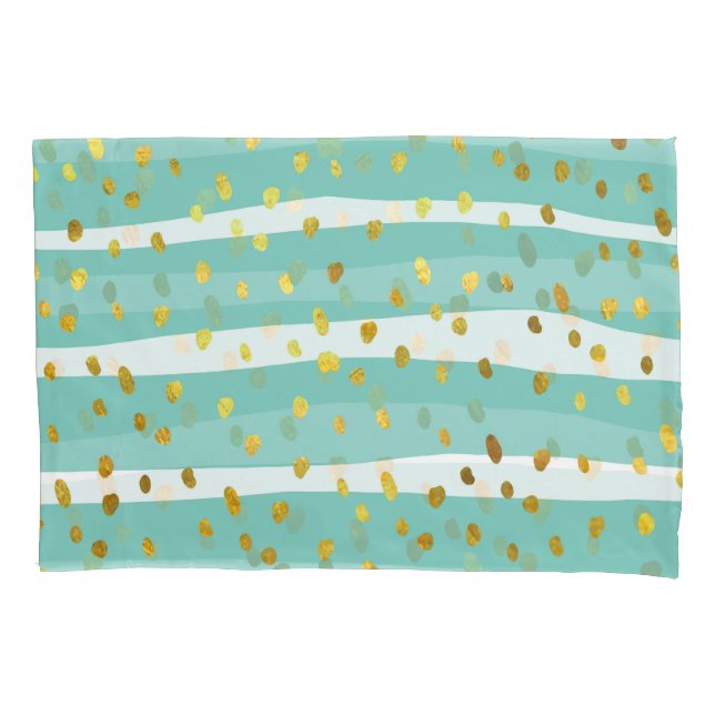 Golden Dots and Stripes: Elegant Pattern Pillowcase (Front)