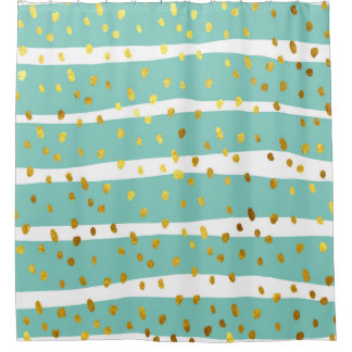 Golden Dots and Stripes: Elegant Pattern Shower Curtain