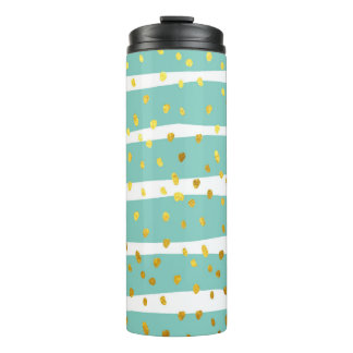 Golden Dots and Stripes: Elegant Pattern Thermal Tumbler
