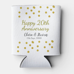 Golden dots glitter happy 20th anniversary wedding can cooler