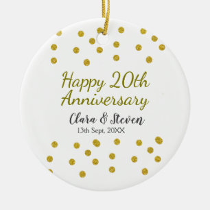 Golden dots glitter happy 20th anniversary wedding ceramic ornament