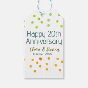 Golden dots glitter happy 20th anniversary wedding gift tags
