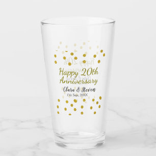 Golden dots glitter happy 20th anniversary wedding glass