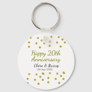 Golden dots glitter happy 20th anniversary wedding key ring