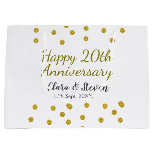 Golden dots glitter happy 20th anniversary wedding large gift bag