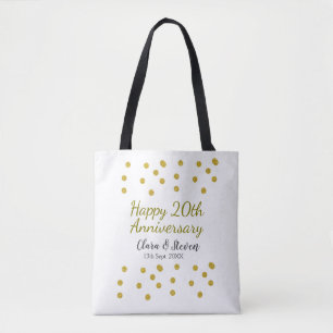 Golden dots glitter happy 20th anniversary wedding tote bag