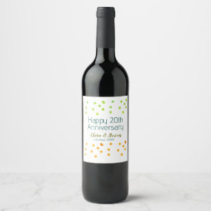 Golden dots glitter happy 20th anniversary wedding wine label