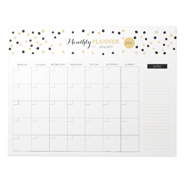 Golden Dots Monthly Planner Notepad (Front)