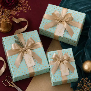 Golden dots on mint background wrapping paper sheet