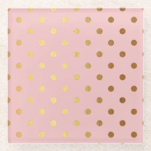 Golden dots on pink backround glass coaster